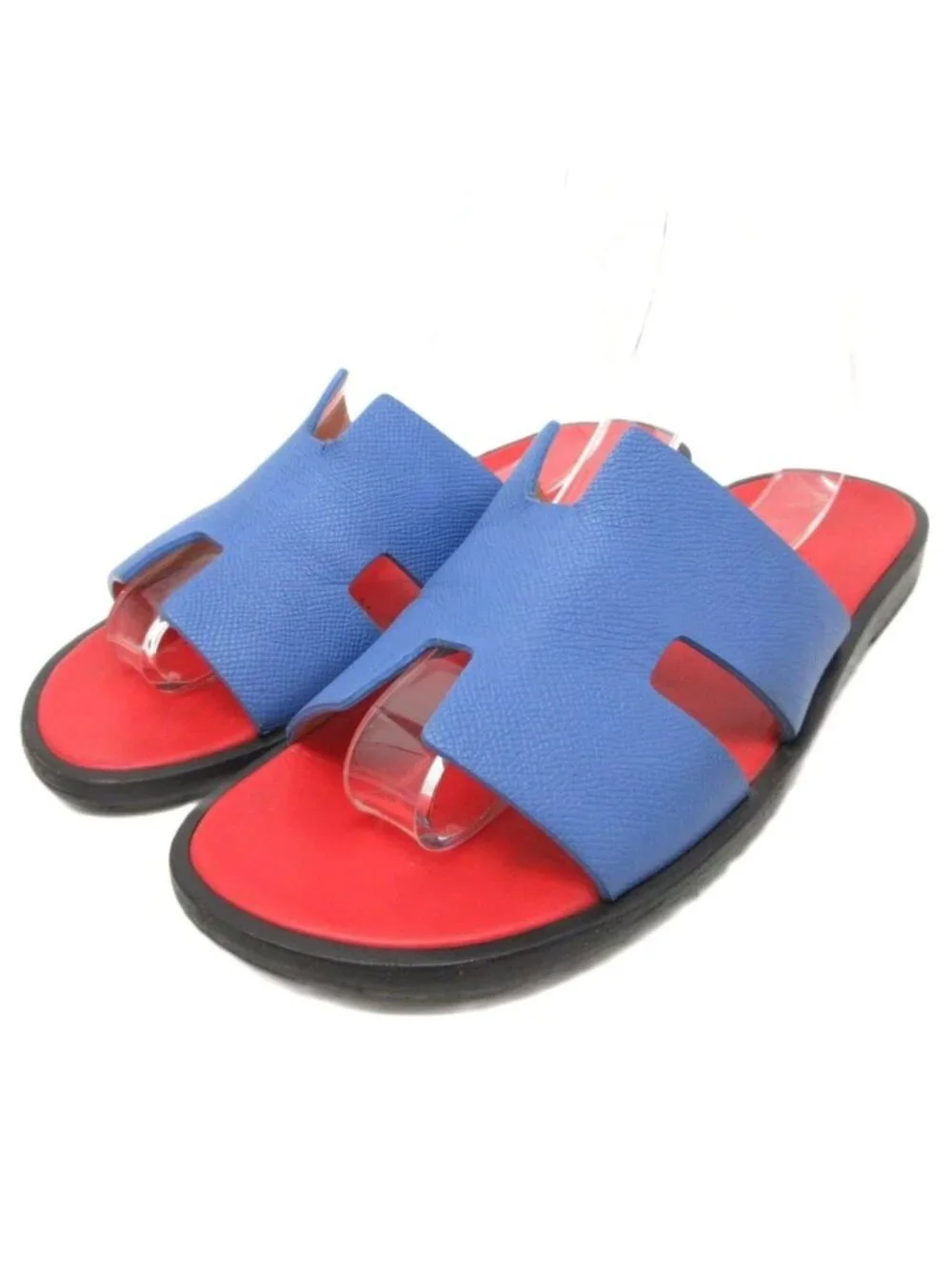 Hermes Izmir Logo Sandals Bicolor Leather 42 Blue